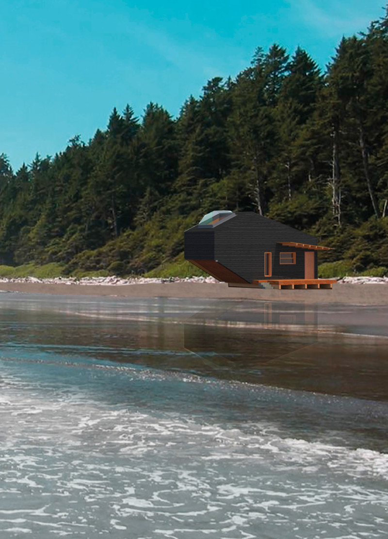 Skylit Cabins with Charred Shingles Integrating Nature and Sustainability