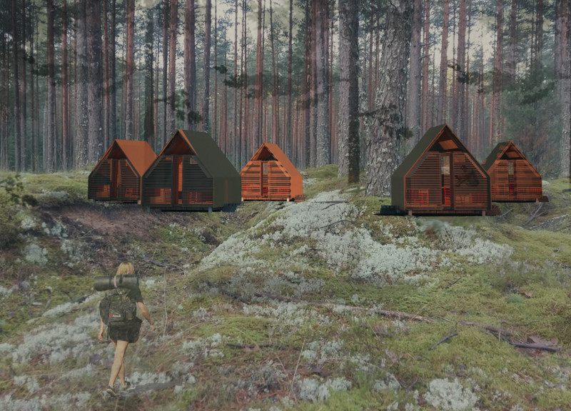 Translucent Panels and Charred Shingles Define Sustainable Cabins in a Coastal Forest Setting