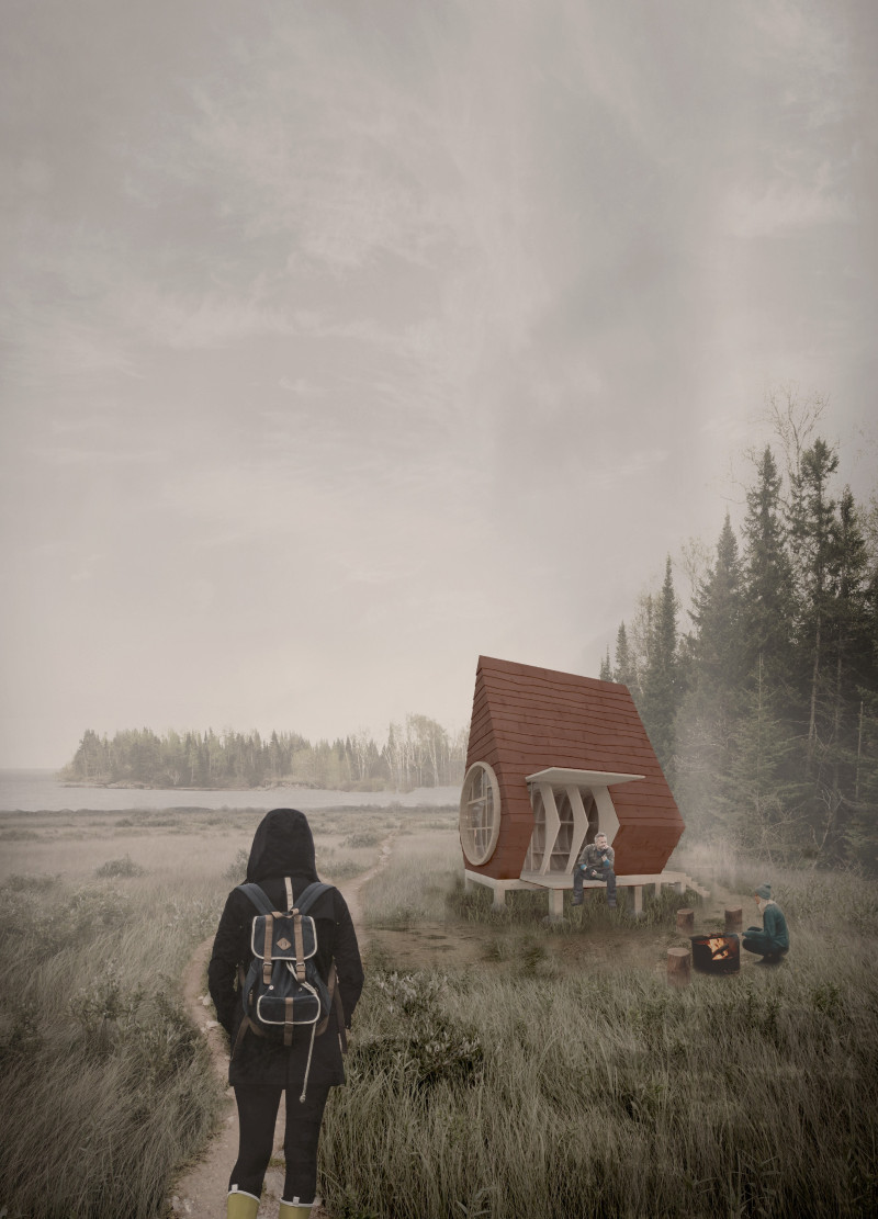 Curvilinear Shelters Crafted from Birch Plywood with Live Edge Siding for Coastal Trekking