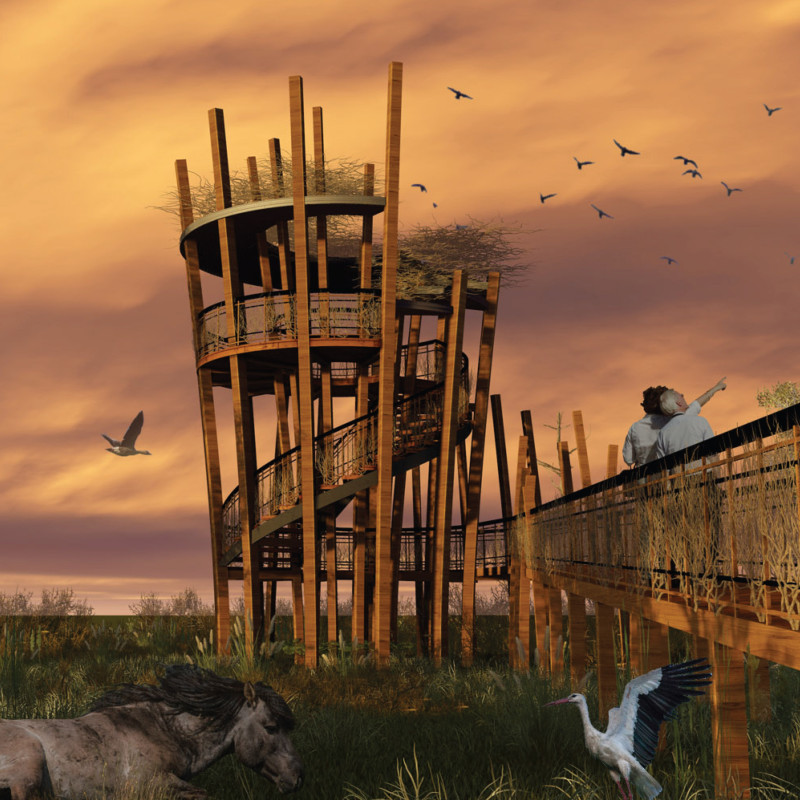 Elevated Observation Structure Embracing Glulam and Corrugated Metal for Sustainable Wildlife Integration