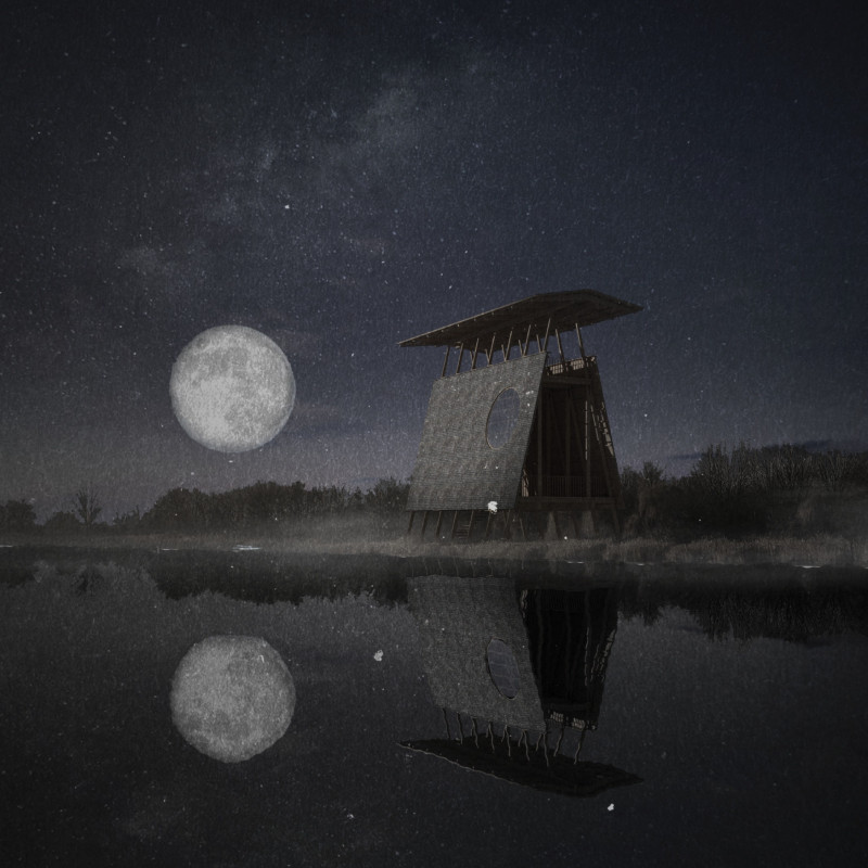 Floating Structure with Charred Wooden Shingles and Timber Frame for Environmental Education