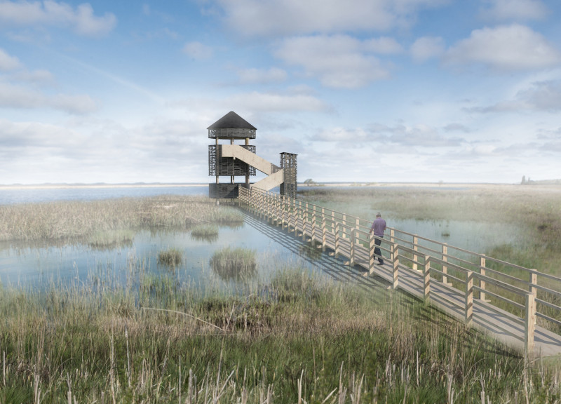 Natural Wood Integration with Modular Birdhouses for Enhanced Observation in a Wetland Environment