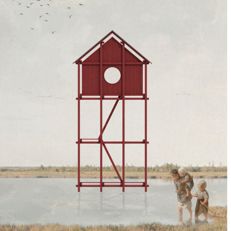 Elevated Observation Tower Constructed from Treated Wood and Cross-Laminated Timber Panels Overlooking Pape Nature Park