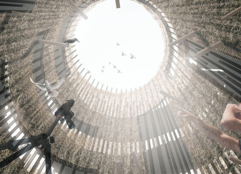 Nest-Inspired Structure Featuring Locally Sourced Wood and Straw Bales for Avian Observation