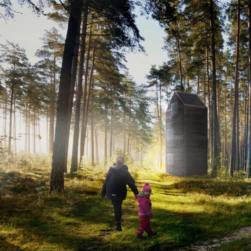 Charred Wood Cladding and Natural Ventilation in a Multi-Story Forest Retreat