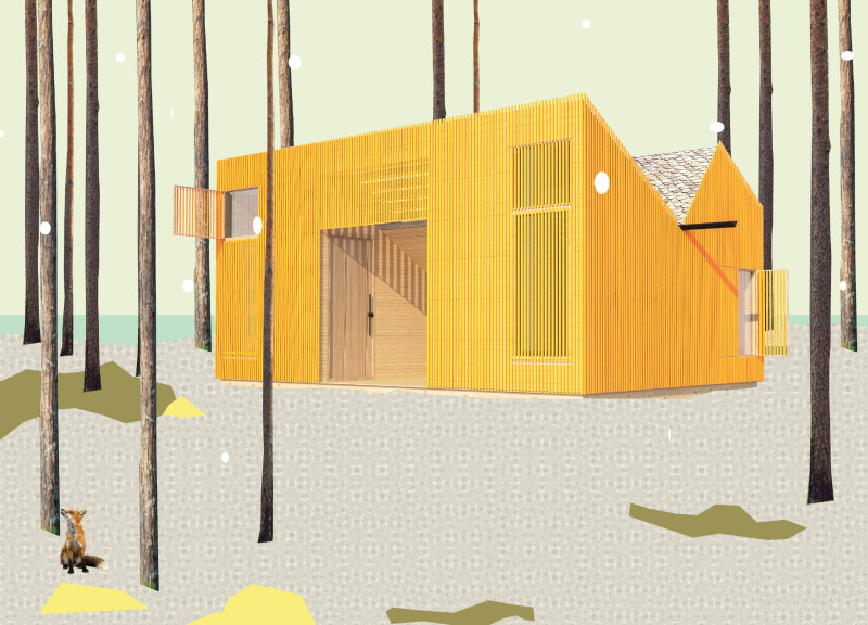 Elevated Cabin Crafted from Local Stone and Charred Wooden Shingles