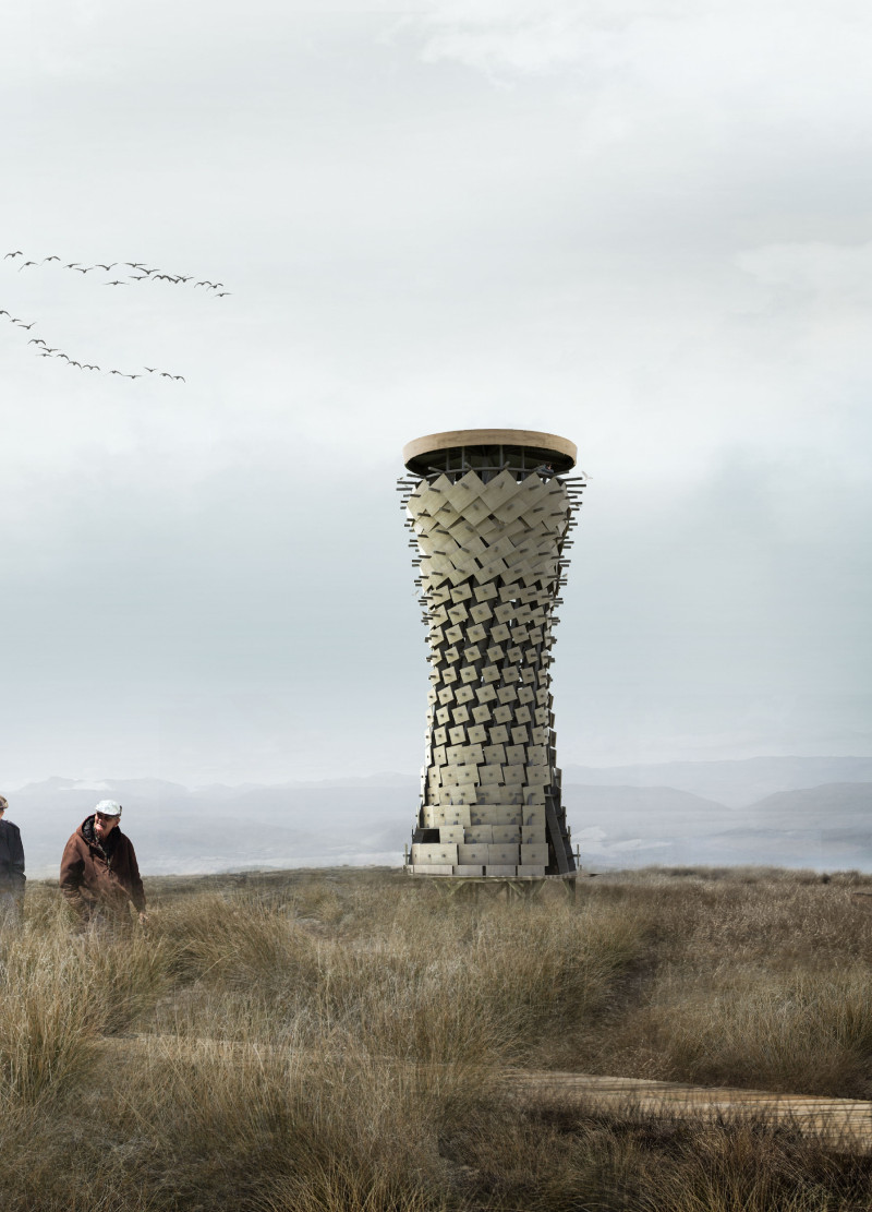Timber Observation Tower Integrating Porous Structure Within Natural Habitat