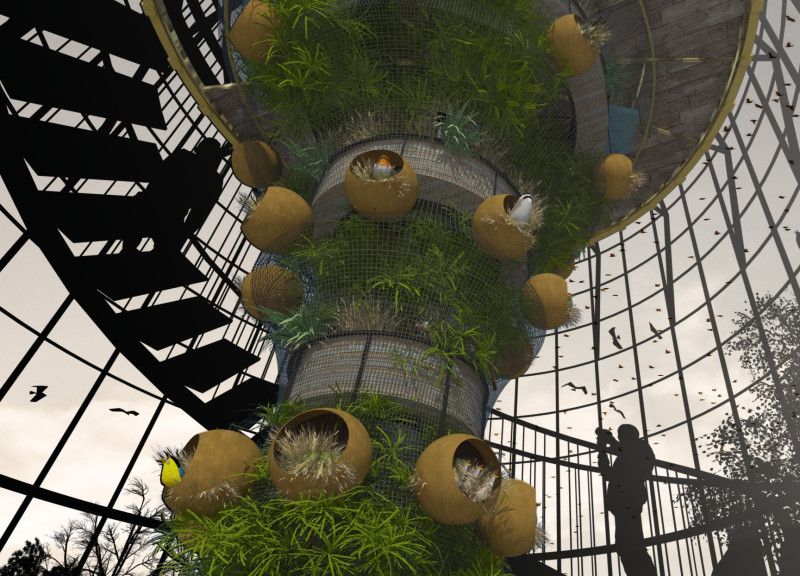 Mesh Structure with Recycled Materials for Bird Observation and Habitat