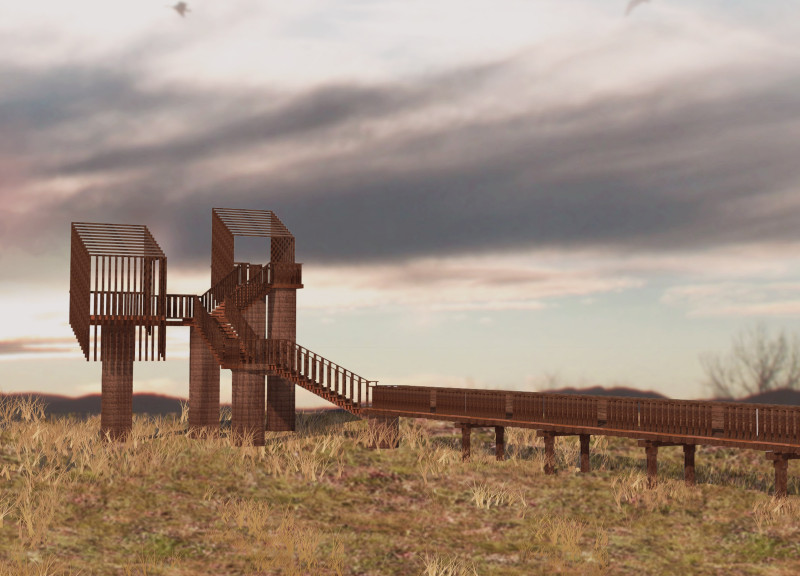 Rammed Earth Columns and Timber Platforms Elevate Birdwatching Experience in Wetland Environment