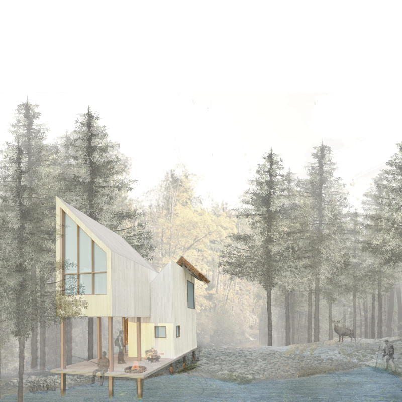 Thatching and Amber Hues Blending Native Timber with Folklore for Sustainable Hiker Cabins