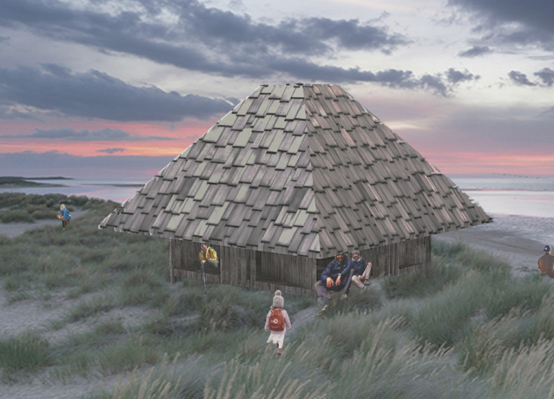 Cultural Shelters Crafted from Driftwood Featuring Traditional Latvian Motifs and Sustainable Materials