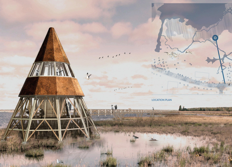 Conical Structure Crafted with Woven Textiles and Local Timber for Ecological Observation