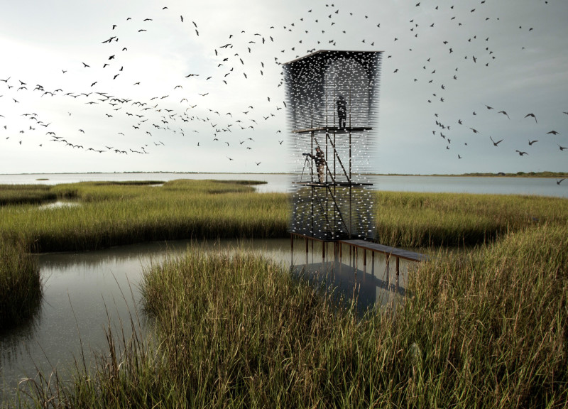 Elevated Observation Tower Crafted with Prefabricated Steel Fins and Cross-Laminated Timber Panels in a Wetland Ecosystem