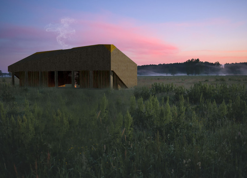 Asymmetrical Thatch Roof Retreat with Reclaimed Barn Wood Hearth