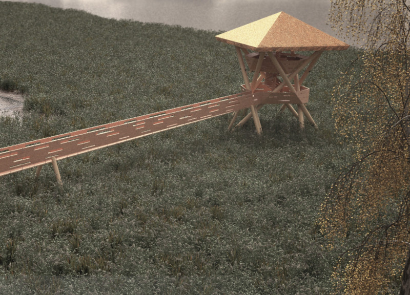 Elevated Observation Point Crafted from Glued-Laminated Timber in a Natural Wetland Setting