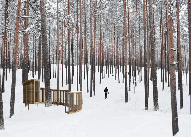 Circular Space Constructed with Cross-Laminated Timber and Charred Wooden Shingles Embraces Surrounding Forest
