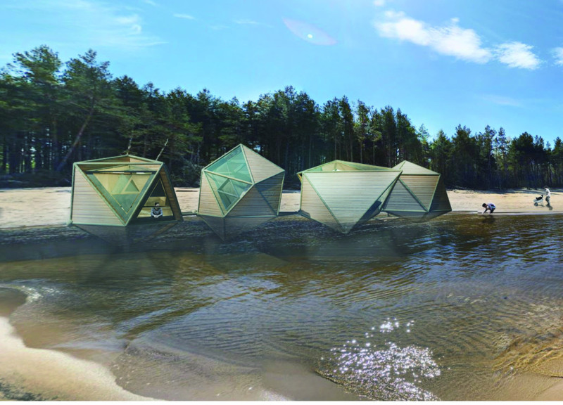 Cantilevered Cabins Constructed with Charred Wooden Shingles and Natural Wood Elements