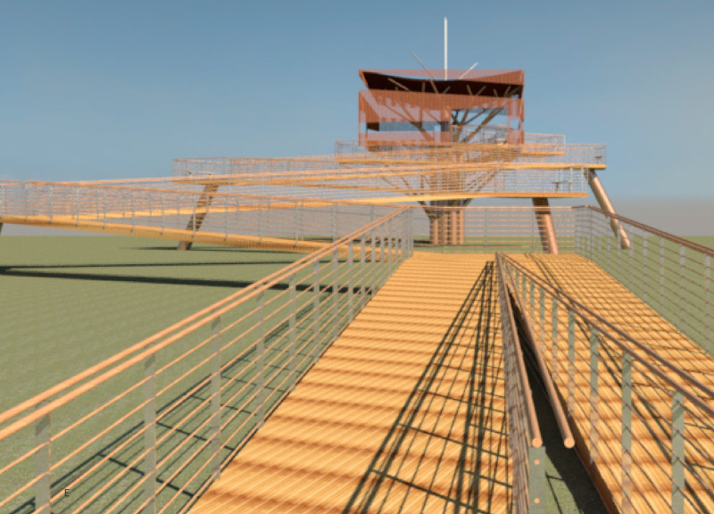Elevated Wetland Observation Tower Constructed with Local Timber and Lightweight Structure