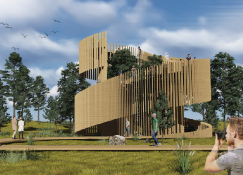 Spiral Pathways of Structural Steel and Timber Integration in Ecologically Sensitive Observation Tower