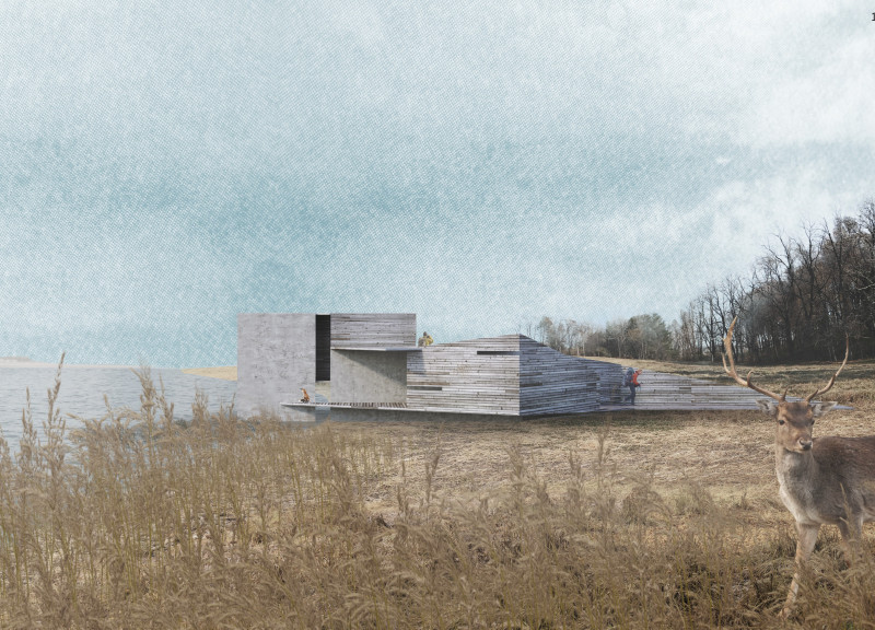 Nesting Structure Clad in Charred Wood Shingles Offering Elevated Observational Vantage Points