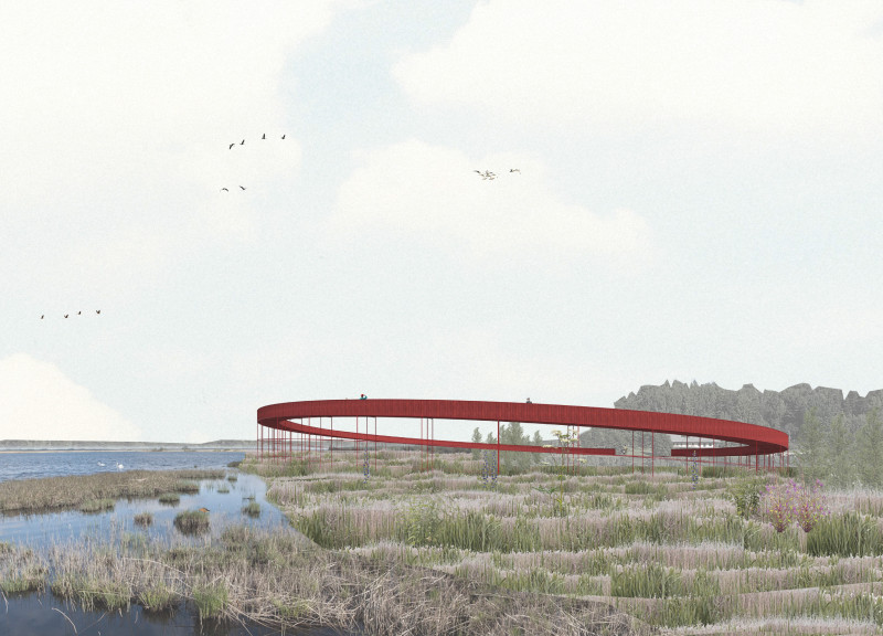 Circular Observation Tower Featuring Timber Decks and Steel Framework for Enhanced Wildlife Engagement