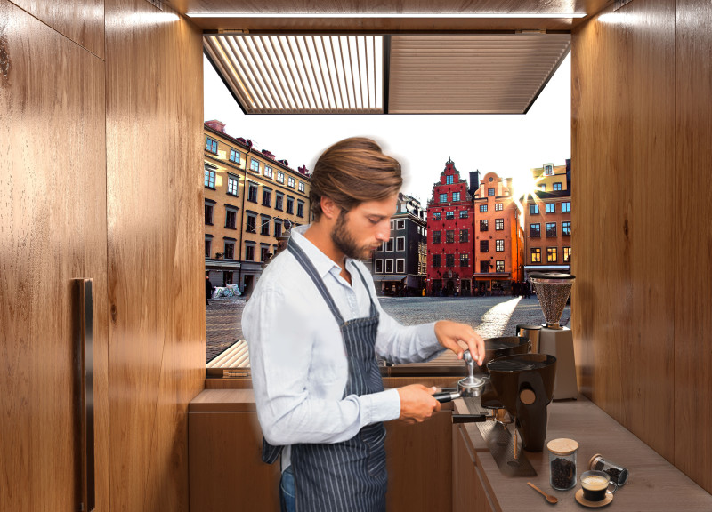 Charred Wooden Shingles and Cross-Laminated Timber Form a Compact Urban Café