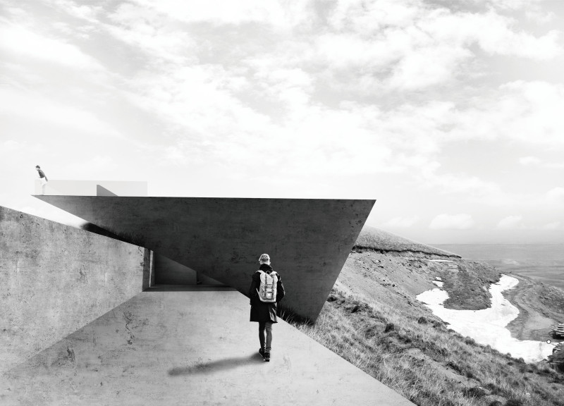 Cantilevered Concrete Form with Panoramic Glass Views in Mountainous Terrain