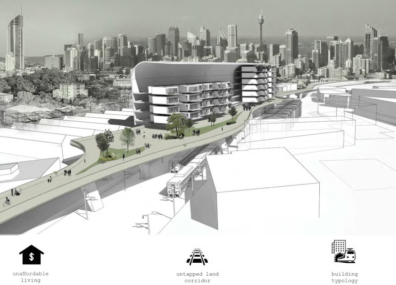 Elevated Living Above Transit with Engineered Wood and Polycarbonate Integration