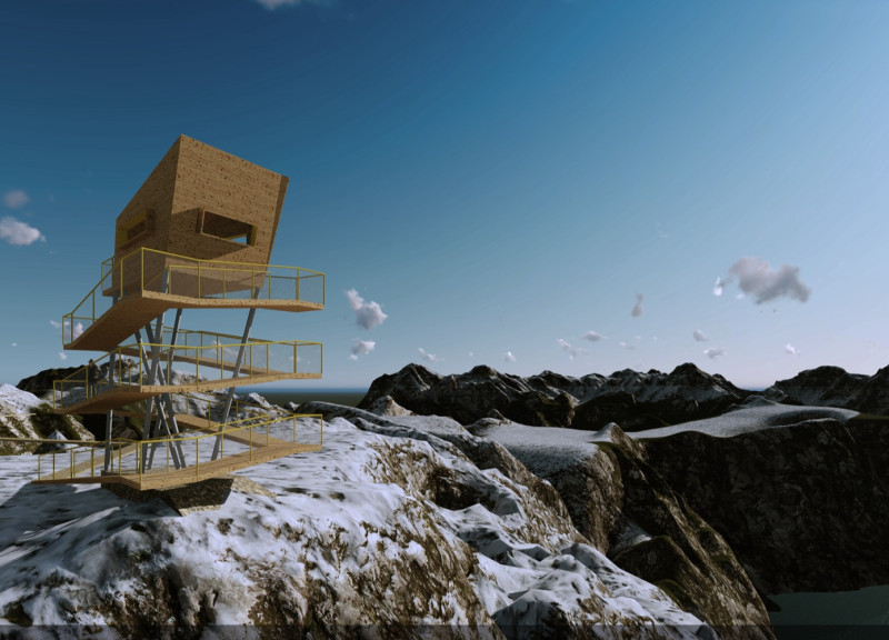 Elevated Observation Platform Crafted from Local Timber and Steel with Panoramic Views