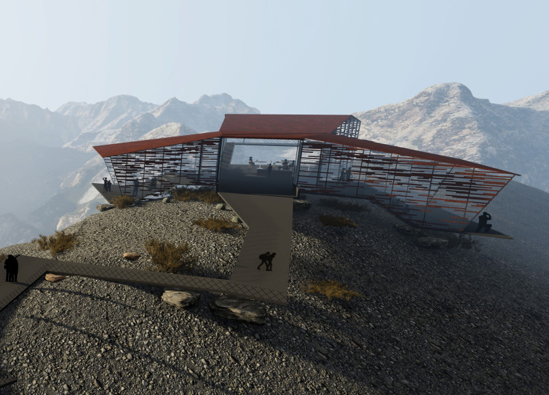 Corten Steel Observation Points Nestled in Volcanic Landscape