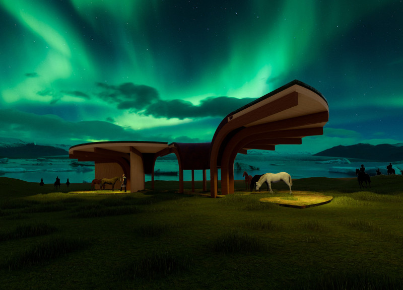 Charred Wooden Shingles and Glulam Framework in a Nature-Integrated Community Hub