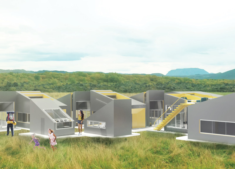 Charred Wooden Shingles and Precast Concrete Panels Form a Tranquil Community Habitat