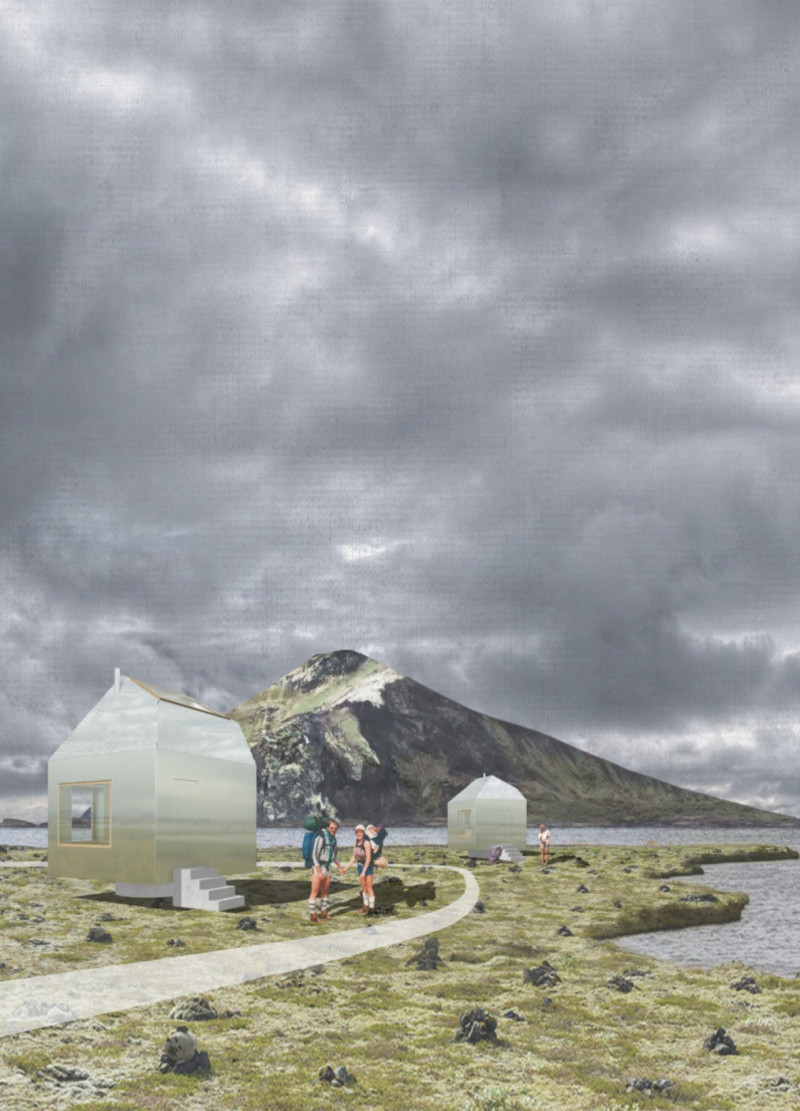 Turf-Capped Volcanic Retreat Enhanced by Natural Anodized Aluminum and Concrete Integration