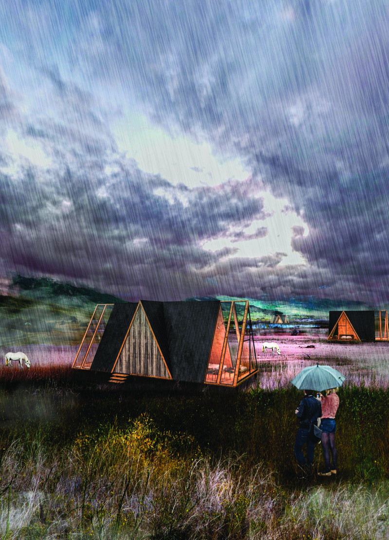 Charred Wooden Shingles and Triangular Forms Enrich Sustainable Lodging Experience