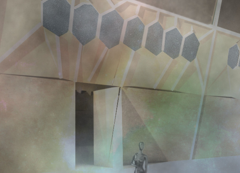 Reflective Facade of Moveable Plastic Panels in a Community Center Emphasizing Thermal Efficiency