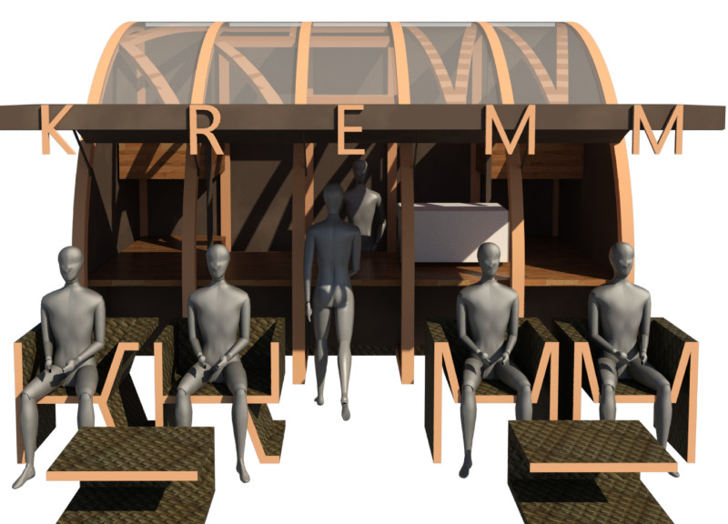 Cross-Bracing Design Meets Plexiglass Roofing in a Sustainable Café Structure