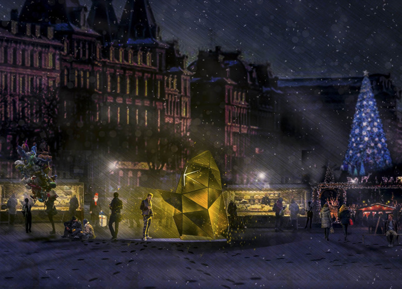 Golden Exterior and Steel Frame Unite for a Flexible Urban Community Hub