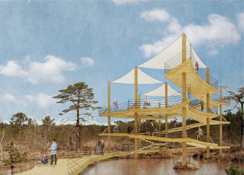 Charred Wooden Shingles and Steel Cables Create Seamless Landscapes for Elevated Nature Interaction