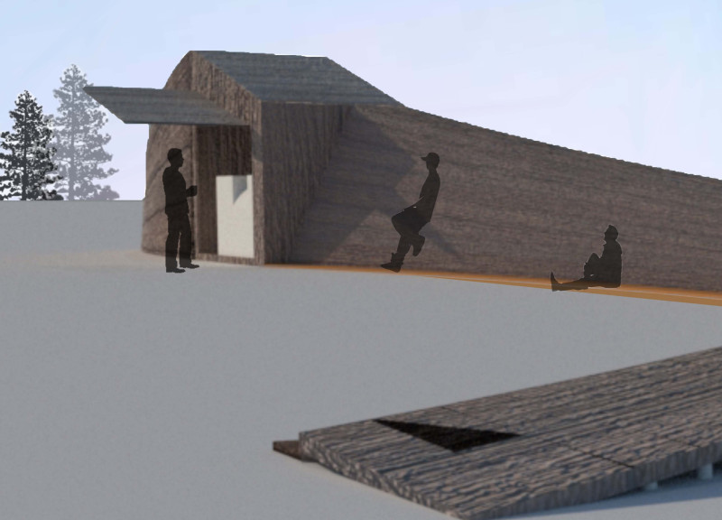 Inclined Aluminium Ramp with Wooden Seating Creating Urban Gathering Space