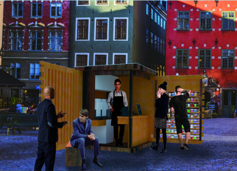 Zinc Roofed Kiosk Utilizing Timber Elements to Enhance Urban Interaction