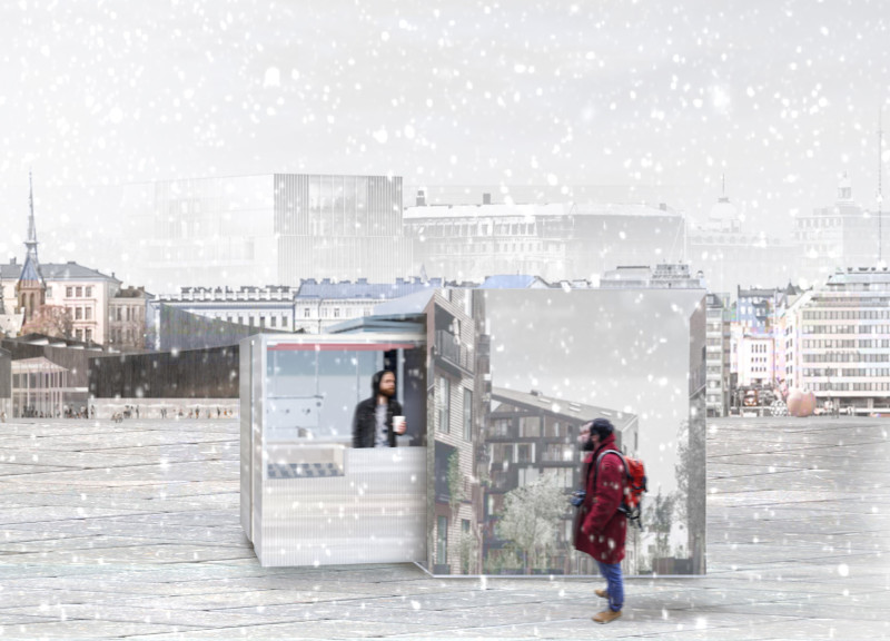 Reflective Glass and Danpalon Facade Merging Nature and Community in a Small Cafe Design