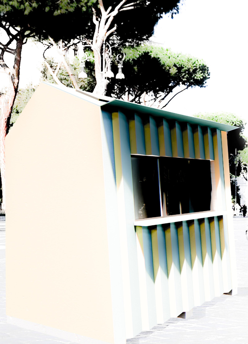 Solar-Powered Kiosk with Cork Insulation and Transparent Facade for Urban Brewing
