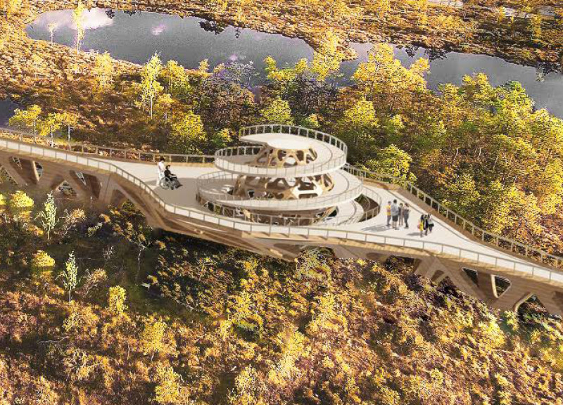 Rammed Earth Foundations with Canopy-Like Timber Structure for an Immersive Nature Experience