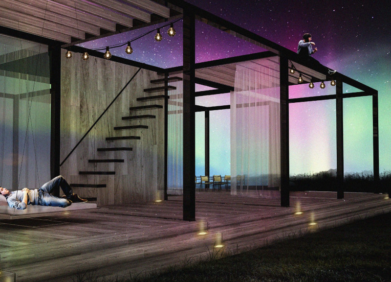 Charred Wooden Shingles and Transparent Glass Create a Versatile Observation Space for Northern Lights