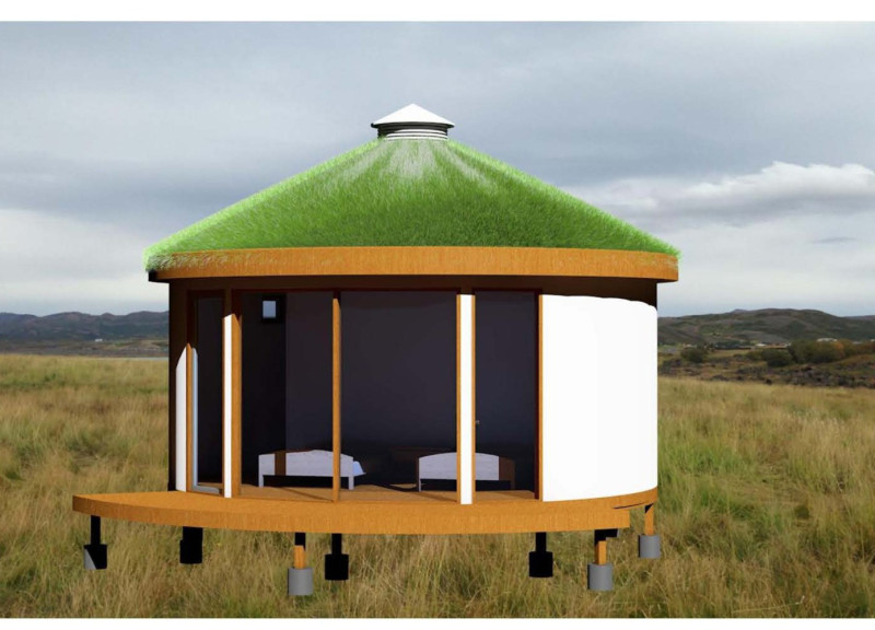 Sod Roof Guest Accommodations Designed for Northern Lights Views Using Local Timber and Stone
