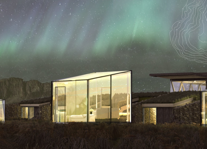 Sod Roofs and Glass Facades Enhance Auroral Experiences in Icelandic Lodging
