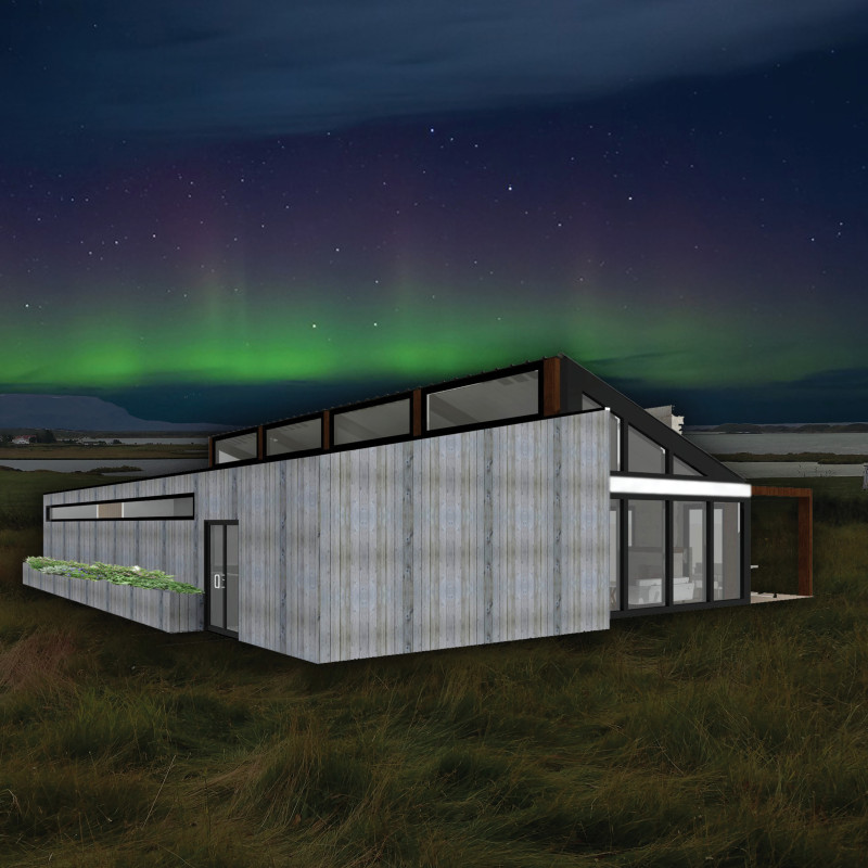 Elevated Spaces Enhanced by Charred Wooden Shingles and Glazed Facades in a Sustainable Community Setting