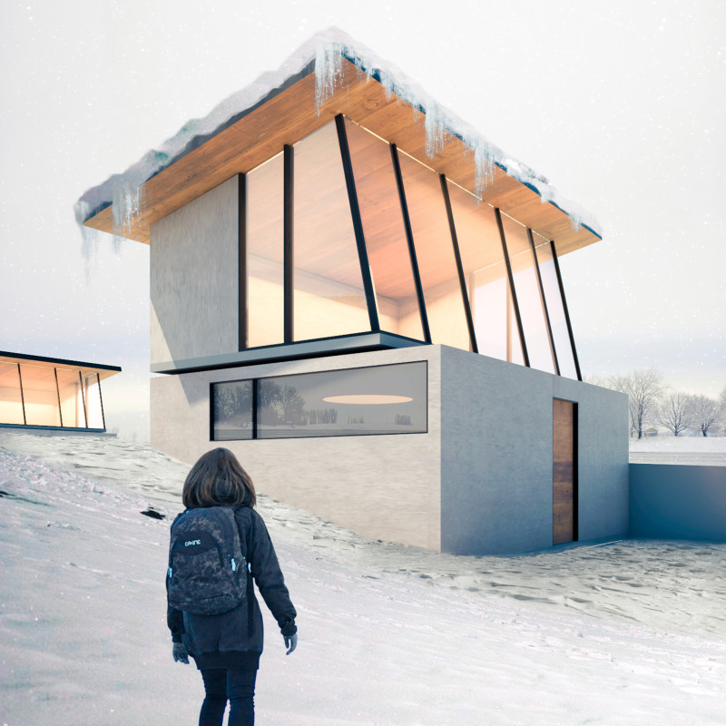 Cantilevered Geothermal Retreat with Charred Wooden Shingles and Expansive Glass Facades