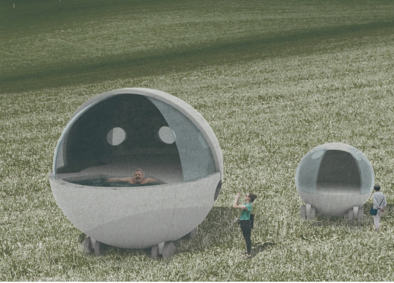 Spherical Accommodations Crafted from Basalt and Timber Integrating Geothermal Features