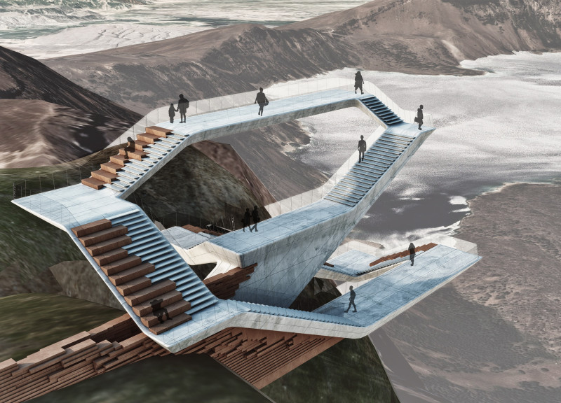 Local Stone and Reinforced Concrete Structure Blending into Volcanic Landscape with Immersive Viewing Platforms